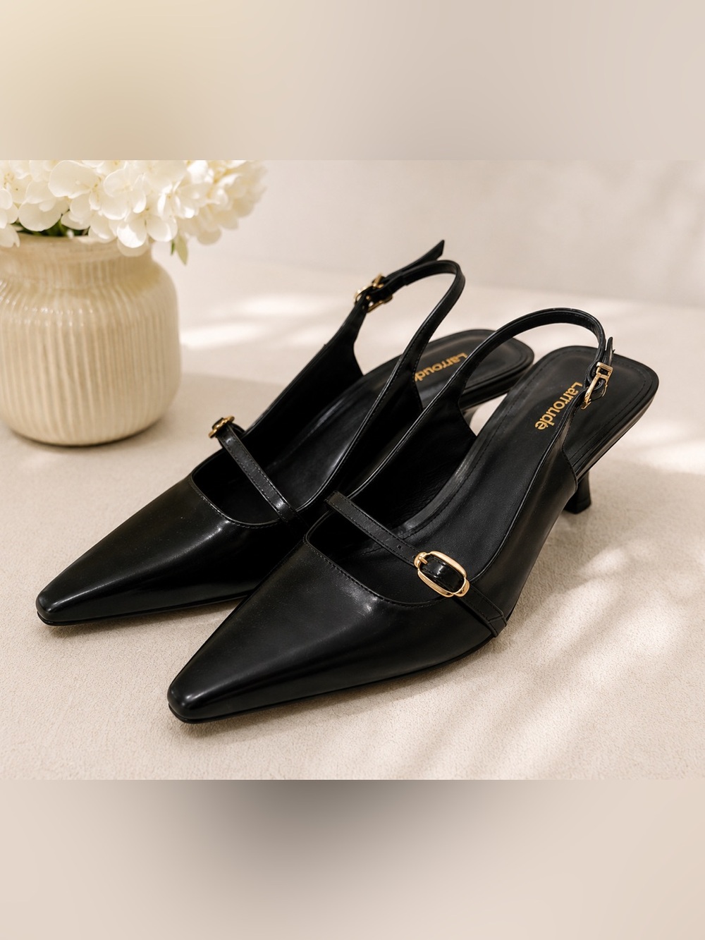 Larroudé Ines Black Leather Slingback Pumps Heels Size 9 - Worn twice